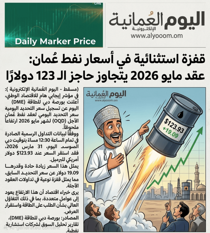 صحيفة اليوم العمانية - قفزة استثنائية في أسعار نفط عُمان .. عقد مايو 2026 يتجاوز حاجز الـ 123 دولاراً